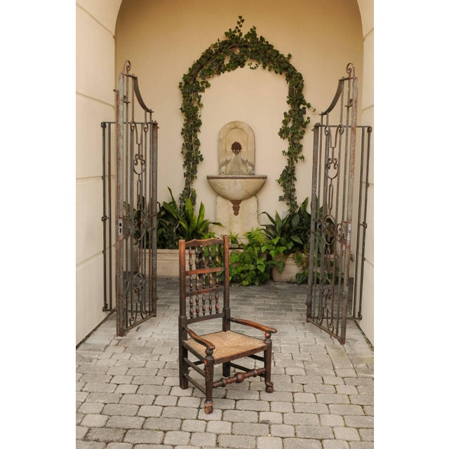 Late 18th Century English 1780s Oak William and Mary Style Open Arm Youth Chair with Rush Seat For Sale - Image 5 of 11
