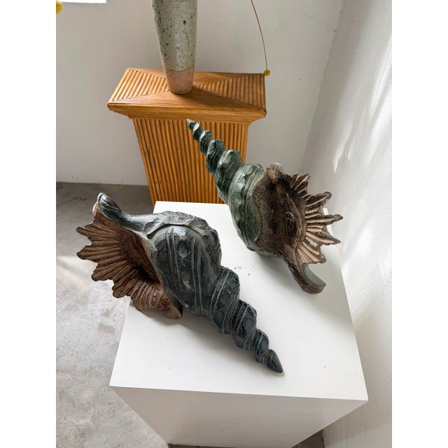 Vintage Polychrome Carved Wooden Seashells, 1950, Set of 2 For Sale - Image 14 of 18