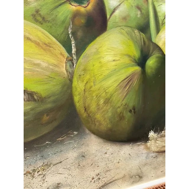 Boho Chic Vintage Boho Monumental Contemporary Original Oil Painting of Coconuts, Framed For Sale - Image 3 of 10
