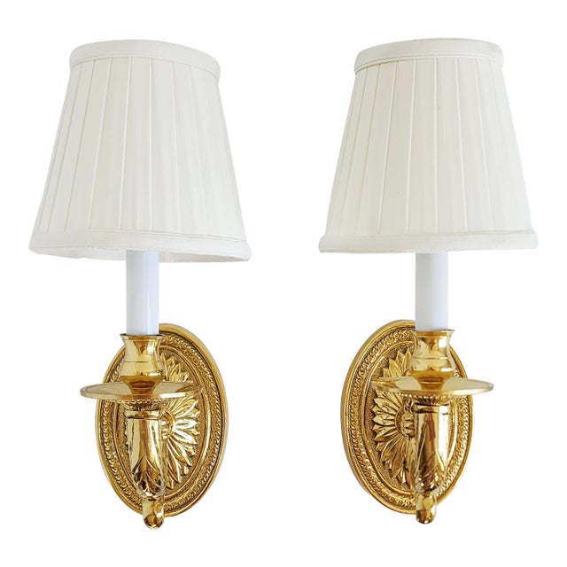 Neoclassical Style Brass Wall Sconces - A Pair For Sale
