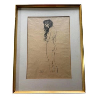 Gustav Klimt, Standing Female Nude, 1910s, Pencil Drawing, Framed For Sale