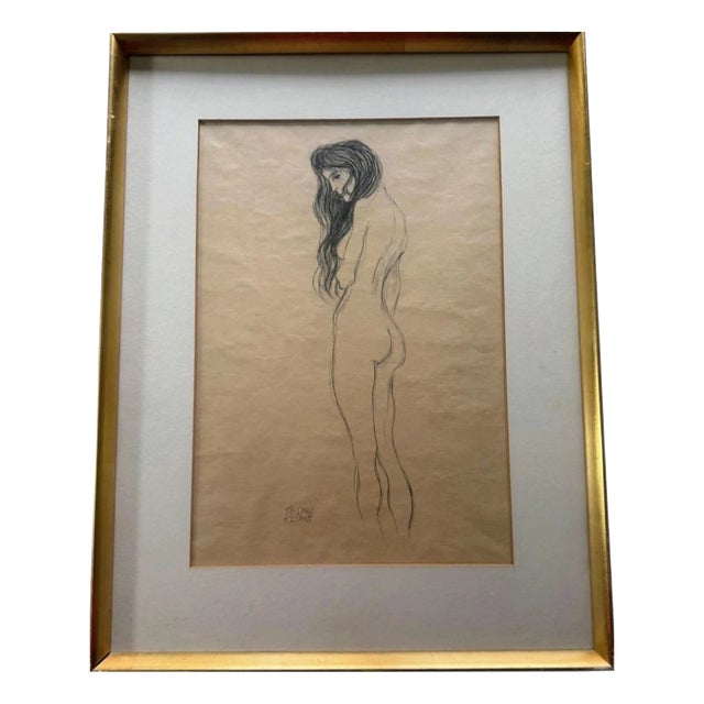 Gustav Klimt, Standing Female Nude, 1910s, Pencil Drawing, Framed For Sale