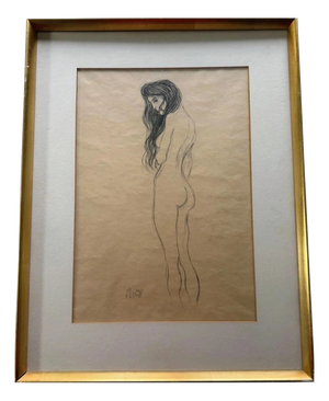 Gustav Klimt, Standing Female Nude, 1910s, Pencil Drawing, Framed