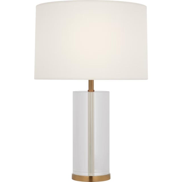 Modern AERIN by Visual Comfort Signature Lineham 16" Cordless Accent Lamp in Crystal and Hand-Rubbed Antique Brass with Linen Shade For Sale - Image 3 of 3