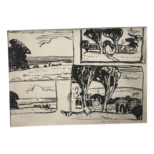 A. Beaufrere, Landscape Studies, Ink Drawing For Sale