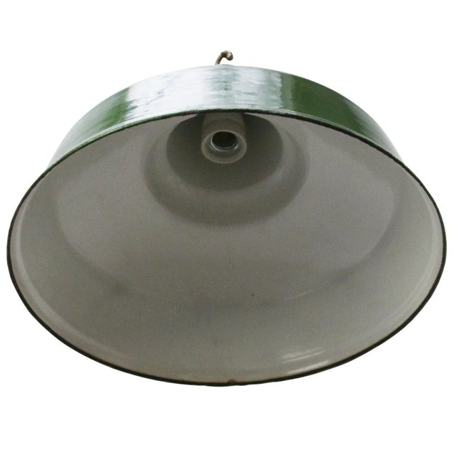 Vintage British Industrial Green Enamel Pendant Light For Sale - Image 4 of 6