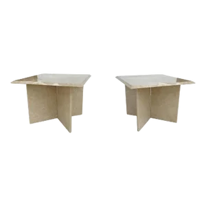 1970s Italian Travertine Pedestal Side Tables - a Pair