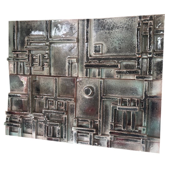 Jean Pierre Devaud, Architectural Scene, 1960s, Ceramic Tile Composition For Sale