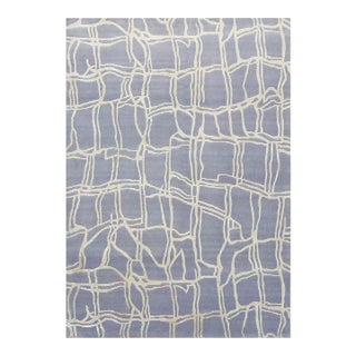 Nepalese Modern Abstract Wool & Silk 4x6 Slate Blue & Ivory Handmade Area Rug #9902908 For Sale
