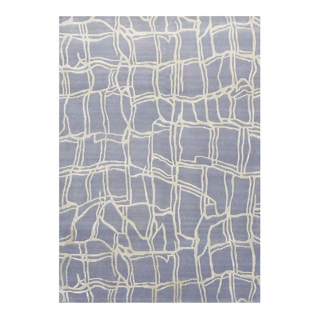Nepalese Modern Wool & Silk 4X6 Slate Blue & Grey Handmade Area Rug #9902908 For Sale