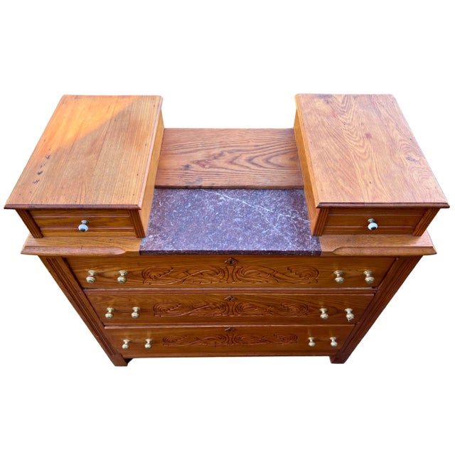 Victorian Carved Oak 5-Drawer Drop-Center Dresser For Sale - Image 4 of 10