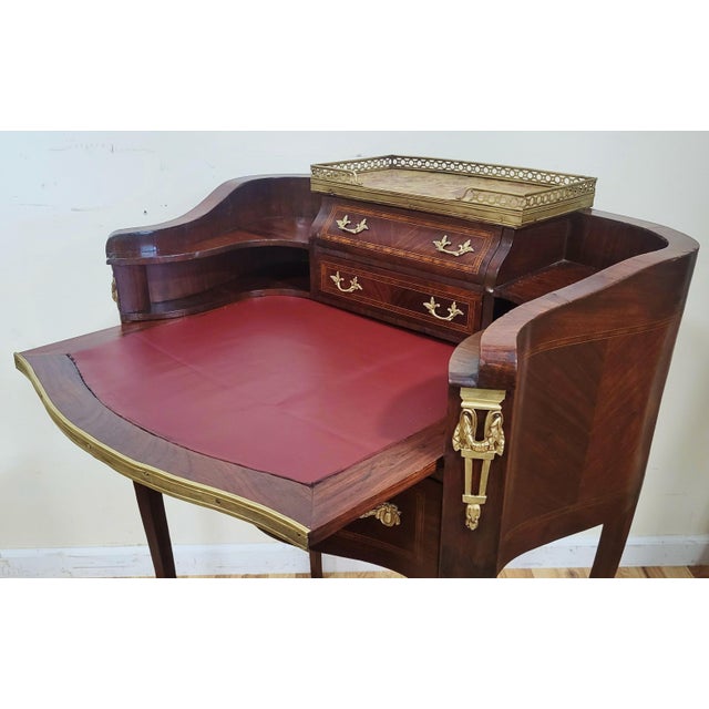 Antique French Louis XV Bronze Leather Slide & Marble Lady's Writing Desk For Sale - Image 12 of 18
