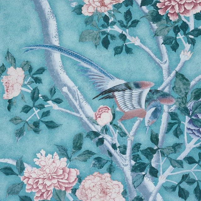 Schumacher Schumacher x Mary McDonald Les Oiseaux Panel Set In Blue Turquoise For Sale - Image 4 of 7