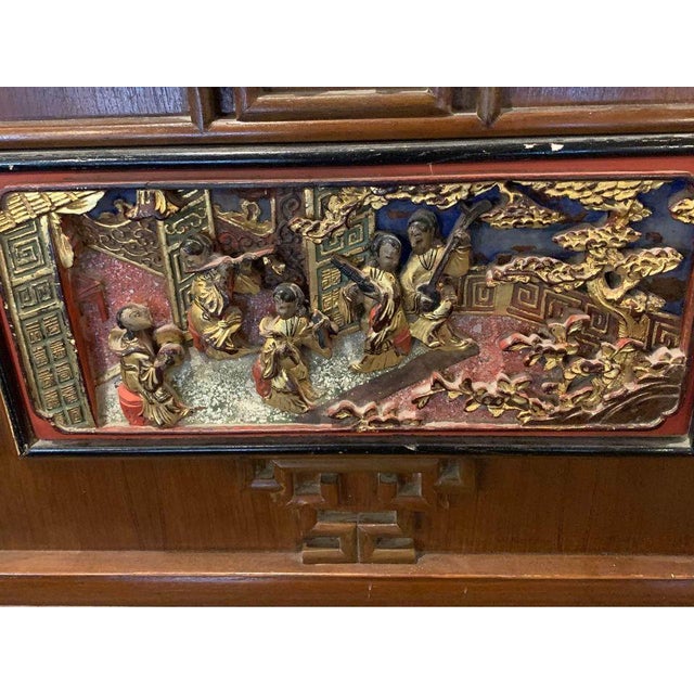 Brown Vintage Chinoiserie Style Solid Wood Frame King Headboard For Sale - Image 8 of 13