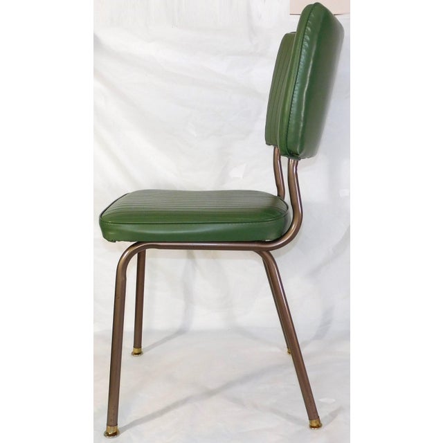 1980s Restored Vintage Cosco Metal Chairs With Dark Sage Green Vinyl Upholstery For Sale - Image 5 of 15
