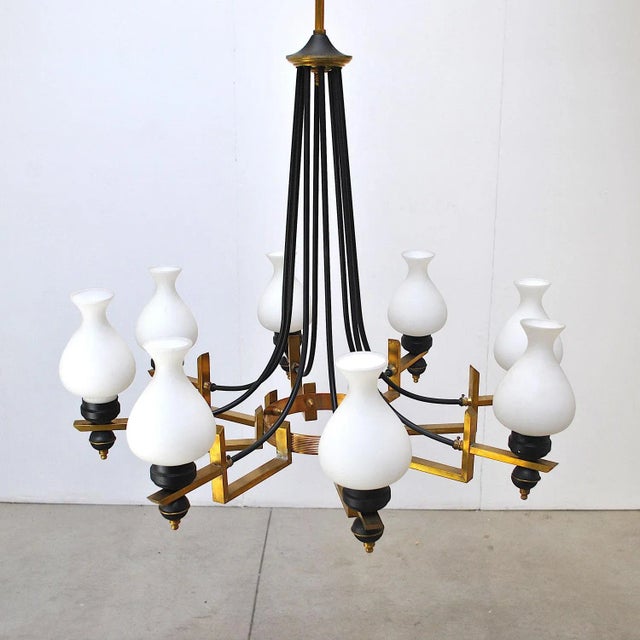 Black Mid-Century Italian Chandelier from Stilnovo, 1950s For Sale - Image 8 of 11