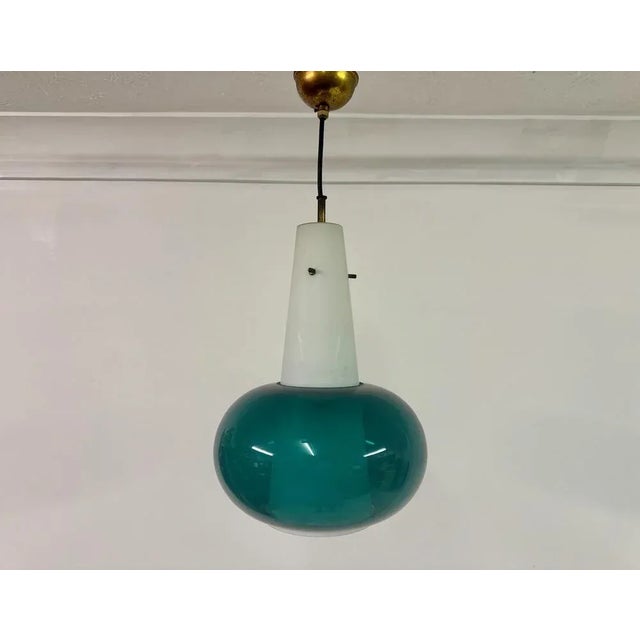 Italian Green and White Glass Ceiling Pendant, 1960s For Sale - Image 4 of 11