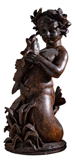 Sculpture of a Putti as Aquarius, Early 20th Century, Cast Iron