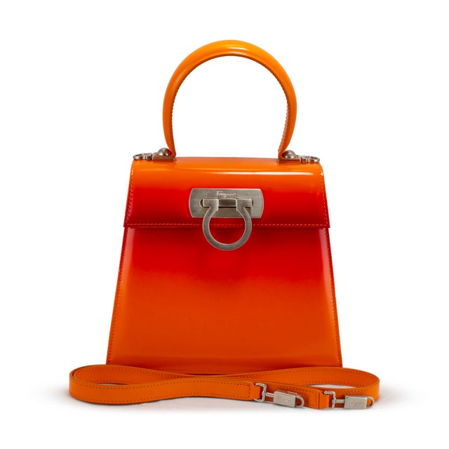 Early 21st Century Salvatore Ferragamo Iconic Top Handle 212193 Leather Airbrush Orange Bag For Sale - Image 5 of 10