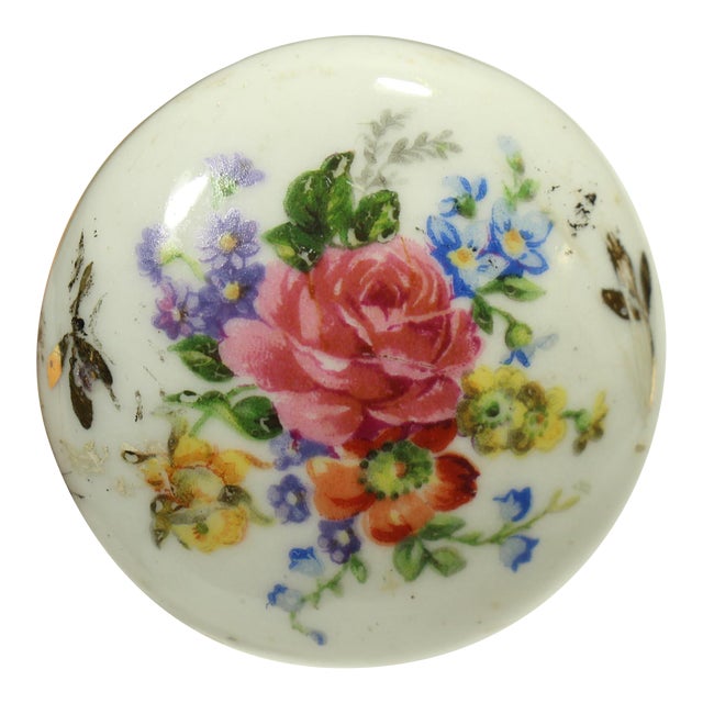 Vintage Hand Painted White Floral Porcelain Door Knobs For Sale