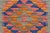 Boho Chic Turkish Kilim Blue Beige Hand-Woven Wool Rug For Sale - Image 4 of 9