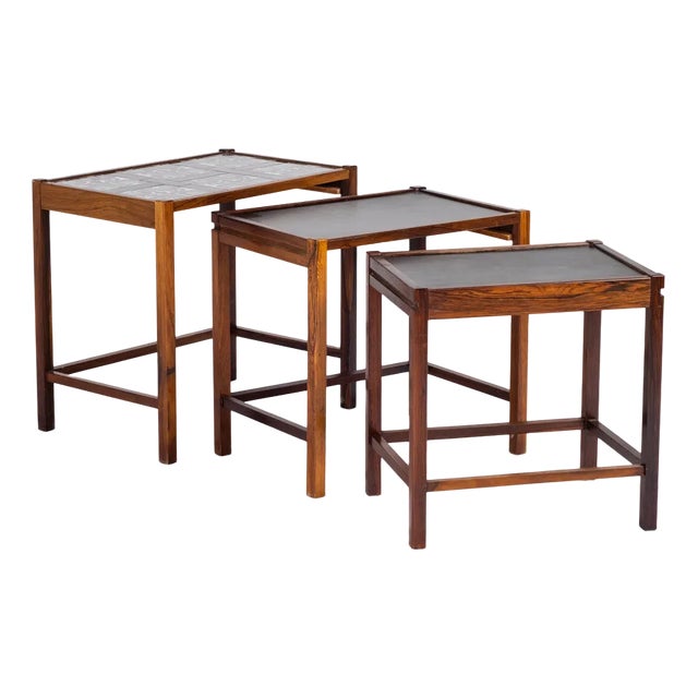 Danish Nesting Tables in Rosewood with Tiles, 1960s, Set of 3 For Sale