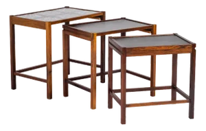 Danish Nesting Tables in Rosewood with Tiles, 1960s, Set of 3
