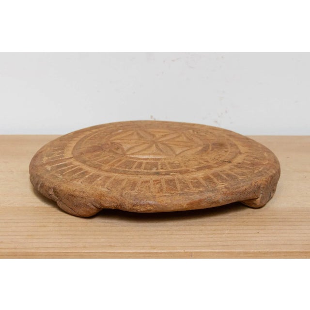 1960s Rustic Carved Light Brown Plate For Sale - Image 5 of 6