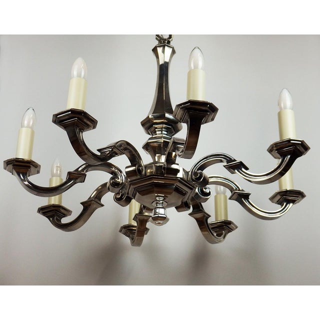 Silver Art Deco Chandelier in Silvered Bronze, 1930s For Sale - Image 8 of 12