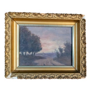 20th Century American Tonalist Sunset Landscape Painting in Gold Frame For Sale
