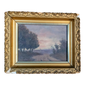 20th Century American Tonalist Sunset Landscape Painting in Gold Frame