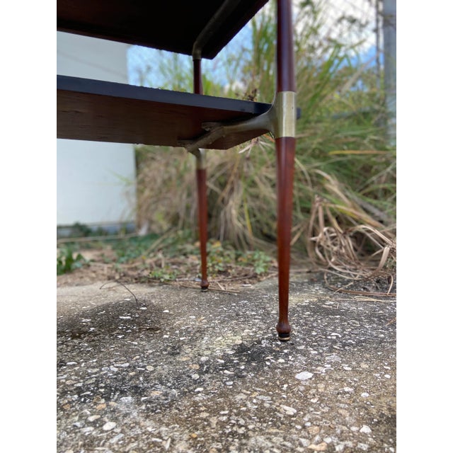 Black Mid Century Modern Slate + Wood Side Table | Glass Top Cover + Brass Hardware For Sale - Image 8 of 12