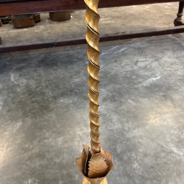 Brass Mid 20th Century Spanish Wrought Iron Floor Candlestick W/ Gold Wash For Sale - Image 8 of 12