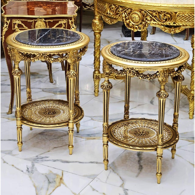 2020s Elegant French Louis XV Side Table With Floral Marquetry & Gilt Details For Sale - Image 5 of 6