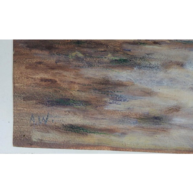 Vintage early 20th century oil on heavy paper french twilight seascape painting. Signed AW lower left corner. Unframed.