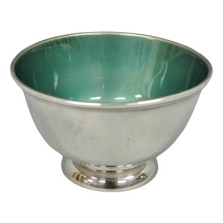 Vintage Towle Mid Century Modern Silver Plated Green Enamel Candy Nut Dish Bowl For Sale