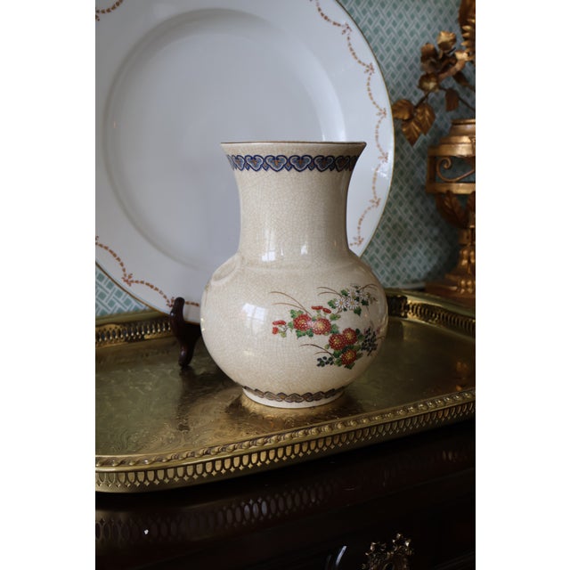 Ceramic Vintage Japanese Chinoiserie Peacock & Peony Crackle Glaze Porcelain Vase by Andrea by Sadek — 9.5" For Sale - Image 7 of 18
