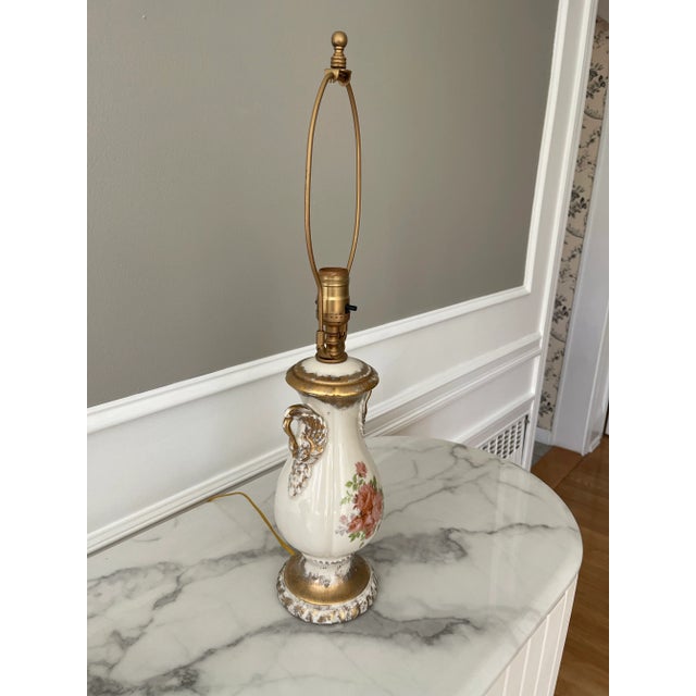 Vintage Pink and Gold Wild Rose Lamp Completely Restored For Sale In New York - Image 6 of 12