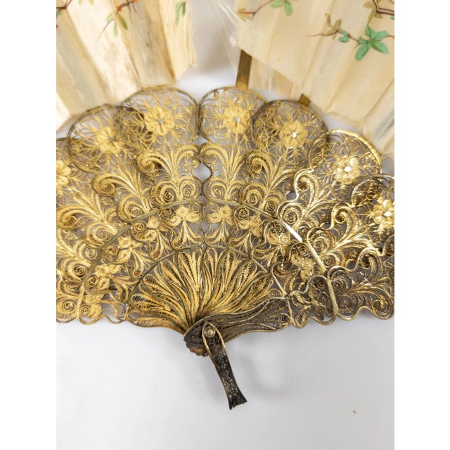 Early 20th Century Gilt Silver Filigree Portuguese Hand Fan For Sale In New York - Image 6 of 14