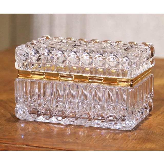 Early 20th Century French Baccarat-Style Cut Glass and Brass Jewelry Box For Sale - Image 9 of 10