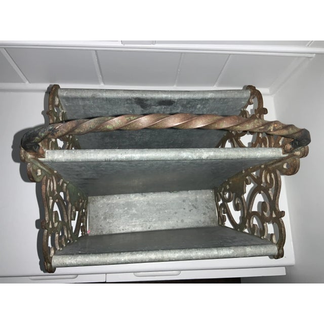 1970s Handcrafted French Style Cast Iron & Galvanized Steel Magazine Rack/ Towel Holder For Sale - Image 12 of 13