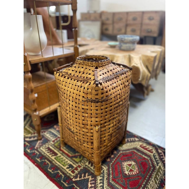 Rustic Basket with Intricate Detailing. Possibly Bamboo Legs. Wear and Tear Consistent with age as Pictured. Dimensions....