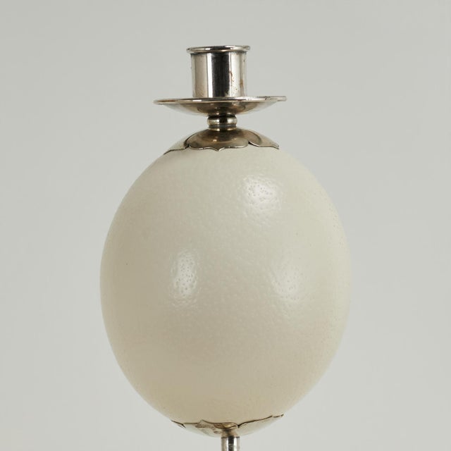 Mid-Century Modern Pair of Mid Century Silver Plate Ostrich Egg and Frog Candlesticks by Antony Redmile For Sale - Image 3 of 15
