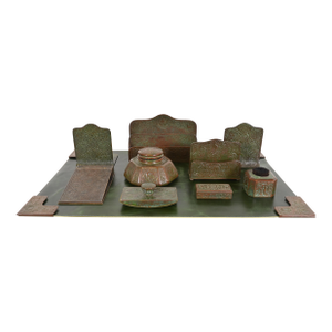Tiffany Studios New York Zodiac Bronze Nine-Piece Desk Set, Circa 1910