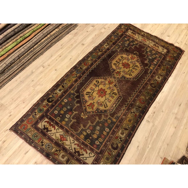 1960s Vintage Brown Tribal Oushak Rug For Sale - Image 5 of 11