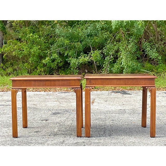 Late 20th Century Vintage Boho Henredon Fluted Side Tables - a Pair For Sale - Image 5 of 11