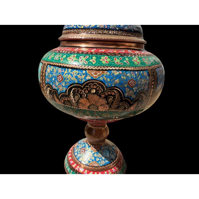 Vintage Hand Painted Copper Covered Urn For Sale - Image 4 of 9