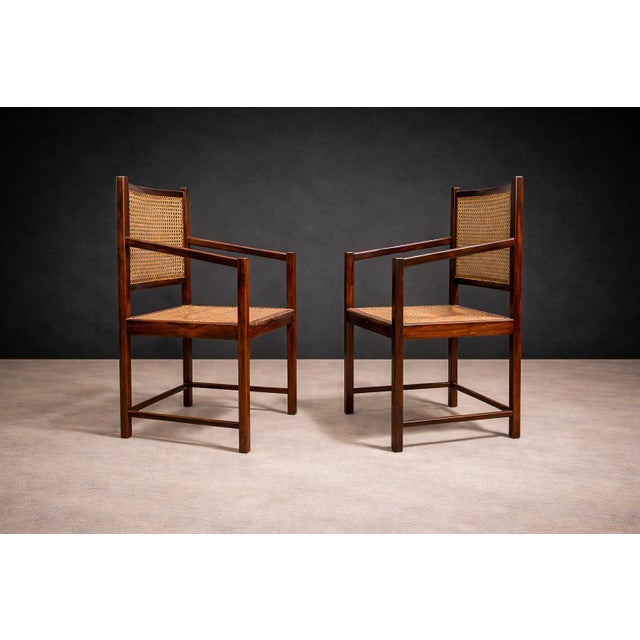 Pair of Armchairs in Hardwood & Caning 1960s For Sale - Image 4 of 7