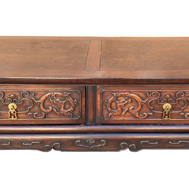 Chinese Brown Relief Dragon Drawers Altar Foyer Side Console Table For Sale In San Francisco - Image 6 of 10