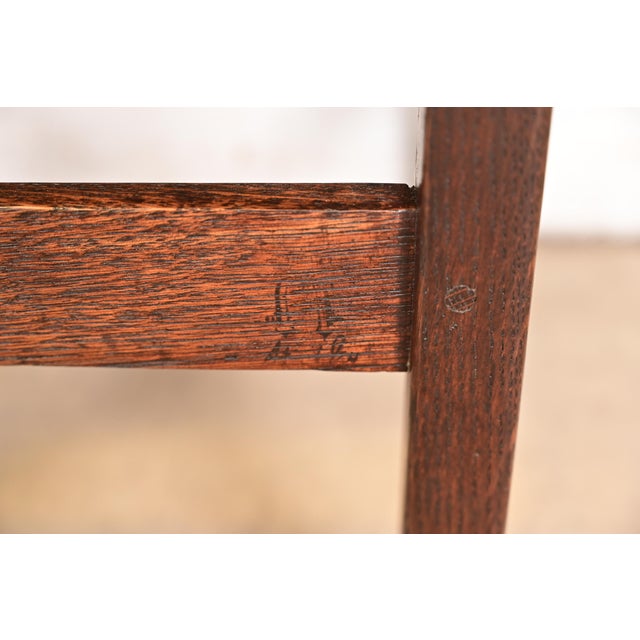 Gustav Stickley Antique Mission Oak Arts & Crafts H-Back Dining Chairs With Leather Seats, Pair For Sale - Image 10 of 12
